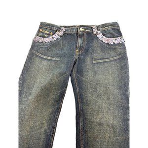 Eureka Italia Women’s Jeans EU 46 Italy Cotton Blue Sequins Beads 5 Pocket